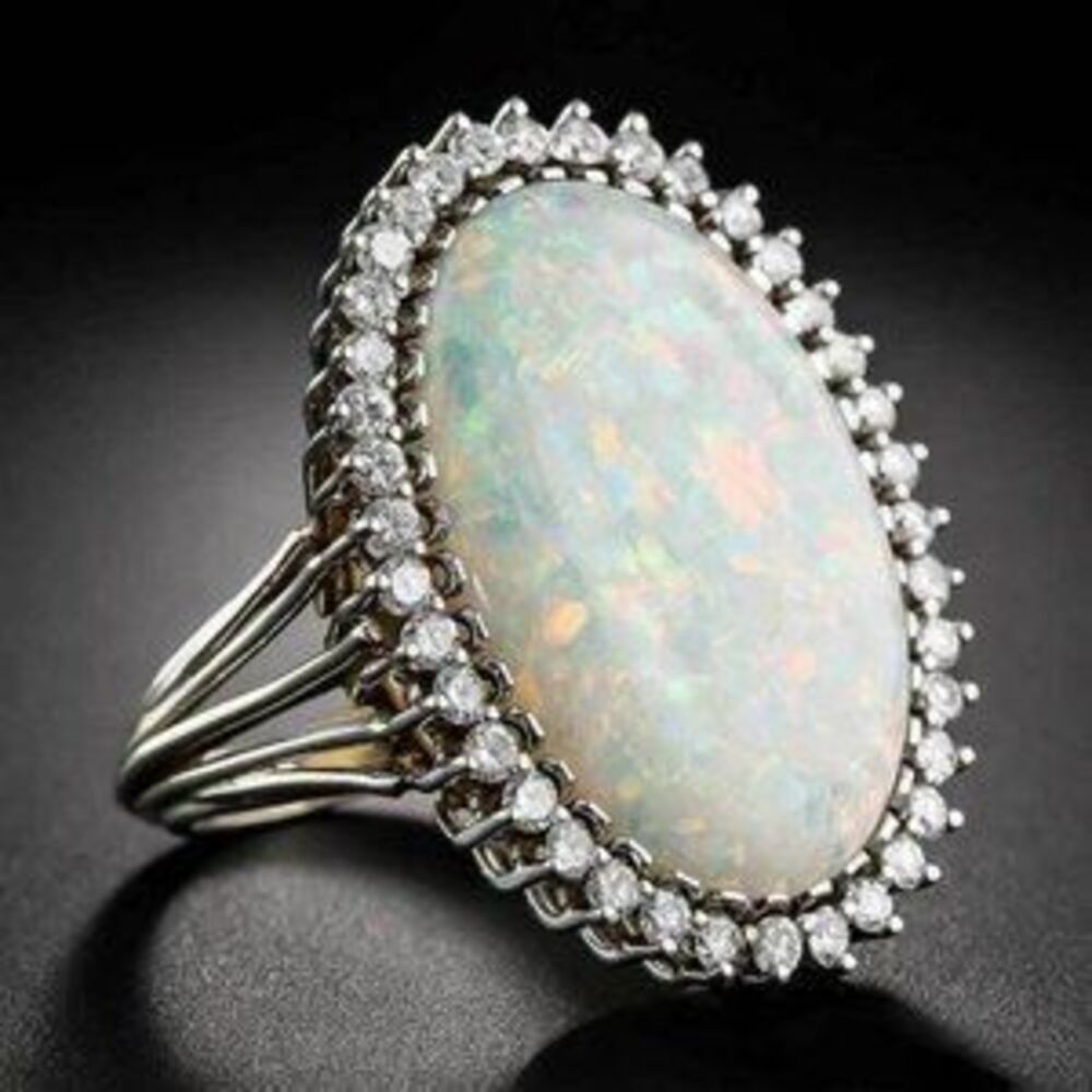 NEW Huge Opal Diamond 925 Sterling Silver Ring